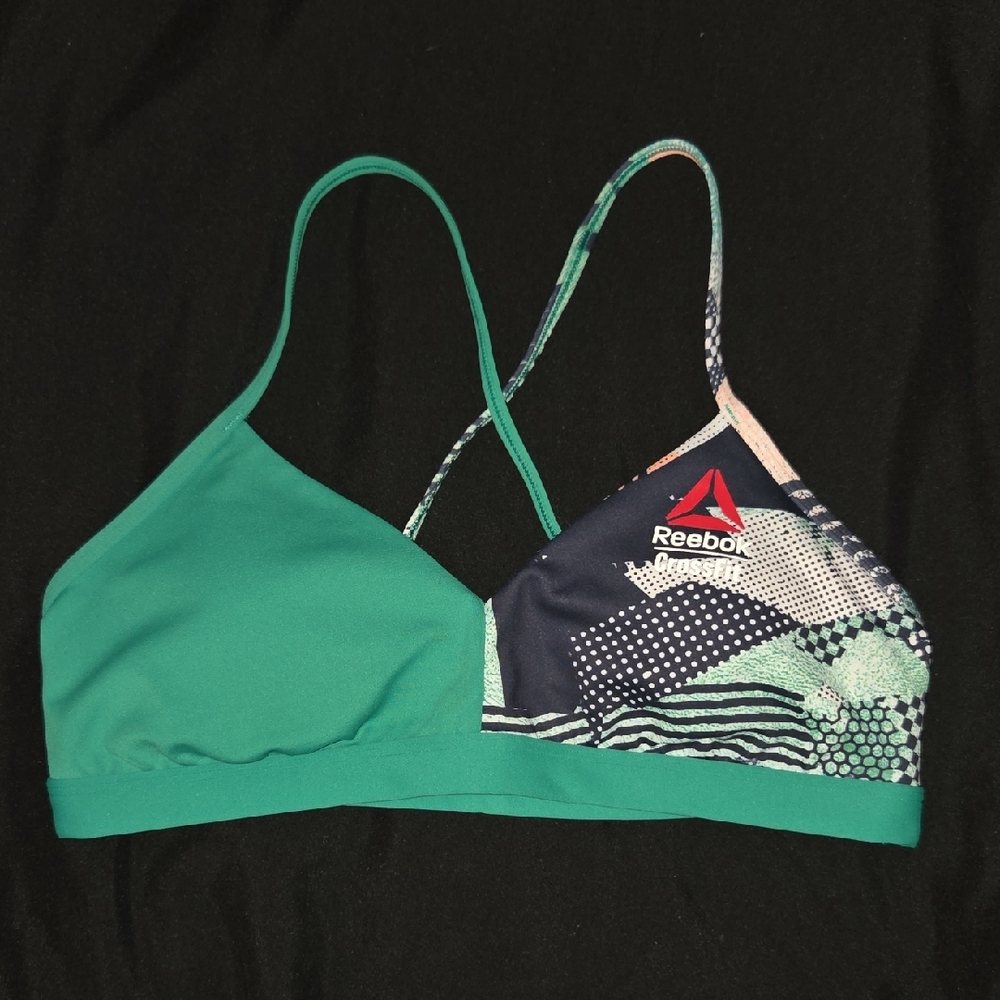 Reebok Green & Navy Patterned Strappy Sports Bralette
